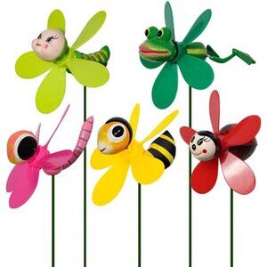 Garden Decor Pinwheels, 5-Pack Colorful 3D Lovely Insect Whirligigs Wind